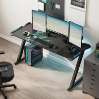 Bureau de jeu AJUNION à pieds en Z, plateau en fibre de carbone et acier allié, avec éclairage RGB contrôlable
