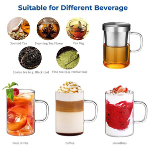 แก้วกาแฟแก้วบอโรซิลิเกตสองชั้นขนาด 500 มล. พร้อมที่กรองชาสแตนเลส ฝาปิดแบบกด ใช้ซ้ำได้ สกรีนโลโก้ได้ ขายส่ง - Product Image 3