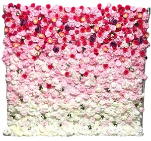 2024 New 3D Pink And White Gradient Artificial Flowers Wall Panels Wedding Backdrop For Party Event Decoration