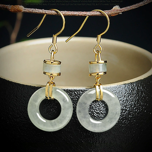 High-end S925 <b>silver</b> earrings set with natural A-grade jadeite. Ice-grade jadeite fashion women's earrings - Product Image 3
