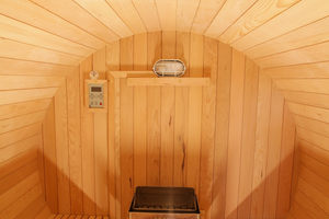 Salle de sauna Canadian Hemlock/Red Cedar Garden Barrel avec poêle Satisfaction Service - Product Image 6
