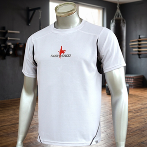 Camiseta deportiva de algodón 100% transpirable para hombre, de manga corta, cuello redondo, con panel de malla en las axilas, ideal para gimnasio y taekwondo, venta al por mayor. - Product Image 3