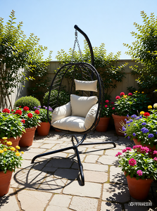 เก้าอี้หวายทรงไข่แบบแขวน พับได้ พกพาสะดวก สำหรับใช้ในร่มและกลางแจ้ง ดีไซน์หรูหราทันสมัย พร้อมเบาะรองนั่ง ขายดี - Product Image 6