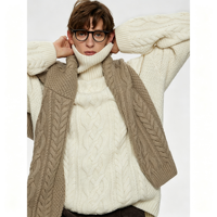 Pull-over en cachemire 100% personnalisé, col haut, tricoté, couleur unie, chaud, pour femme