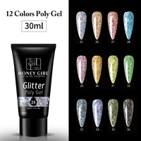 HONEY GIRL Nouveaux produits Gel à ongles à séchage rapide à paillettes 12 couleurs Gel poly LED/UV 30ml Gel poly acrylique pour ongles