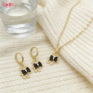 Juego de Joyería Vintage con Diseño de Oso y Lazo, Chapado en Oro de 18k, Collar y Aretes con Circonitas, Regalo para Mujeres y Niñas, Hengdian - Product Image 4