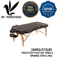 Table de massage en bois brun foncé à 3 sections, 185 cm x 71 cm, lit de spa pliable, éponge de 7 cm, capacité de charge de 260 kg avec repose-tête