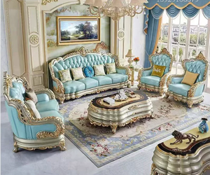 New European Classic Royal Living Room 1 2 3 Seat <b>Sofa</b> Furniture Set French Luxury Carved Solid <b>Wood</b> <b>Frame</b> Genuine Leather <b>Sofa</b> - Product Image 2