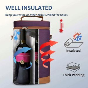 Bolsa Enfriadora de Vino Aislada Personalizada para 2 Botellas, con Vasos, para Viajes a la Playa, con Diseño Elegante de Bolso - Product Image 2