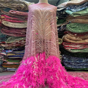 Women's <strong>Heavy</strong>-Duty Bead Tube Sequin Mesh Feather <strong>Lace</strong> Wedding Dress European and American African <strong>Fabric</strong> High Quality - Product Image 4