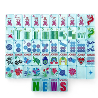 Set Ubin Mahjong Amerika Mewah Terinspirasi HAMPTONS PEARL BLUE, 160 Ubin Standar 4 Lapis Akrilik dengan Desain LUCKY CHARMS Terukir