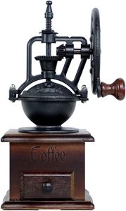 Moulin à café manuel moderne, broyeur à grains de café à meules coniques en métal et bois, design roue Ferris, pour la préparation du café - Product Image 3
