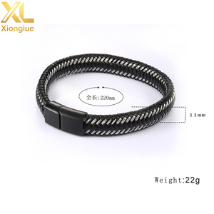 Simple High Polished Interface and Cross Wire Braided <b>Leather</b> <b>Bracelet</b> Silver Stainless Steel Gift for Mens Jewelry - Product Image 4
