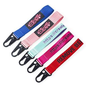 Promotional Polyester Fabric Embroidery Keychain Lanyard Accessories Metal Custom Logo Wrist <b>Key</b> <b>Chain</b> - Product Image 3