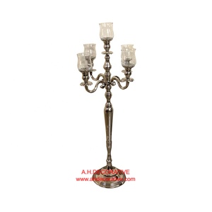 Silver & Gold Plated Aluminum/Brass 4-Arm <b>Candelabra</b> with Clear Glass Votives Handmade Wedding Home Decor High Standard Quality - Product Image 2