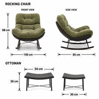 Ensemble de fauteuils inclinables à bascule en velours chenille écologique et durable avec structure en acier pour salon, chambre, bureau, appartement, hôtel