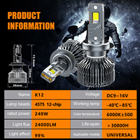 Bombilla de Faro LED AKE K12 240W 24000lm 6000k 9012 Hir2, Bombillos LED H1 H3, Faro LED H4 H7, Focos LED H11 9005 Hb3 9006 Hb4