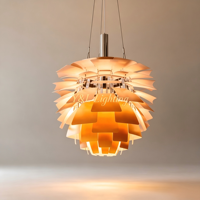 Lampe suspendue moderne en forme de pomme de pin, abat-jour en aluminium doré chaud et feuilles de cuivre, globe en acier inoxydable, luminaire de plafond suspendu
