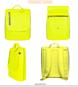 Ensemble sac à dos de voyage et sac à dos de luxe en cuir croco <span class=keywords><strong>jaune</strong></span> fluo pour femmes et hommes avec logo personnalisé - Product Image 3