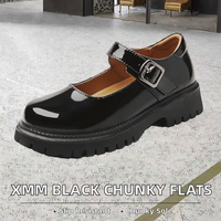 Chaussures plates Mary Jane XMM pour femmes, noires, à bout fermé, en cuir verni épais, antidérapantes, avec fermeture à boucle, pour le bureau, décontractées, pour le travail, taille 10
