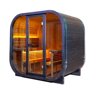 Sauna Tradicional de Madera Maciza Negra, Cubo de Madera Maciza con Puerta de Vidrio de Longitud Completa, Bancos de 2 Niveles para Uso en Exteriores - Product Image 4