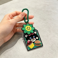 Gantungan Kunci Bordir Custom Lucu Kartun Hewan Bunga dengan Carabiner untuk Liontin Ransel Hadiah Anak Perempuan Grosir