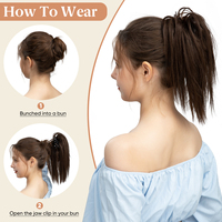En gros : Accessoires capillaires pour femmes : Chignon désordonné, Chignon synthétique soyeux et lisse, Chignon donut, Postiche queue de cheval, avec pince à chignon, Couleurs assorties