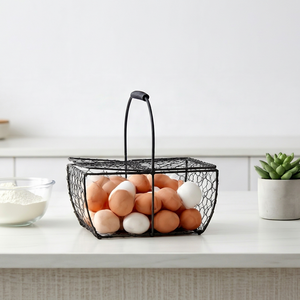 Wrought <b>Iron</b> Egg Storage Basket Square Shape In Black Metal Stylish Kitchen Accessory Storage And Display Rack - Product Image 1
