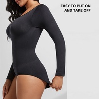 Body de grande taille sans couture col carré manches longues ventre cintré fesses levées vêtements de forme complets-grande taille solide hiver