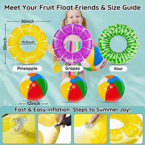 Paquete de 6 Flotadores de Piscina de Verano, <span class=keywords><strong>3</strong></span> Anillos Inflables con Forma de Fruta, <span class=keywords><strong>3</strong></span> Pelotas de Playa Arcoíris, Juguetes Acuáticos para Niños y Adultos - Product Image 3