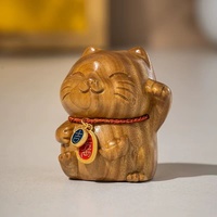 Statue décorative mignonne de chaton en bois Décoration de maison Figurine d'ornement de chat Statuette de chaton en bois fabriquée à la main