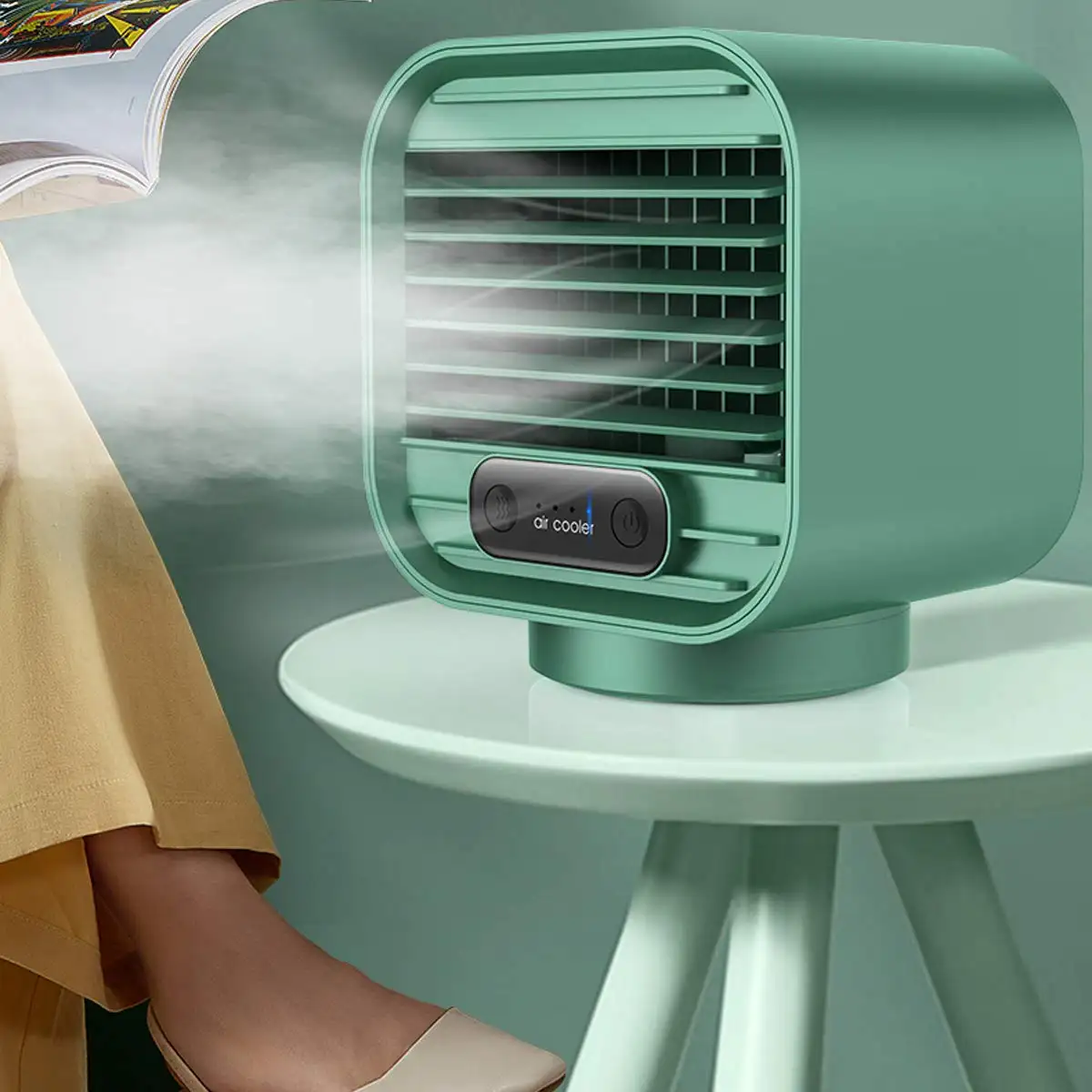 Ventilatore da tavolo portatile ricaricabile con ventola di raffreddamento dell'aria evaporativa dell'umidificatore