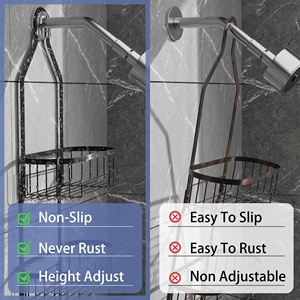 Support mural à 3 niveaux avec crochets 5 en 1 ajustable et antirouille pour serviette de bain, shampoing, savon, rangement, <span class=keywords><strong>douche</strong></span>, étagère suspendue - Product Image 4