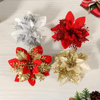 10 Stück/Beutel Weihnachts-Glitzerblumen mit Clip Künstliche Plastikblumen Bunte Santa-Dekorative Kunstblumen