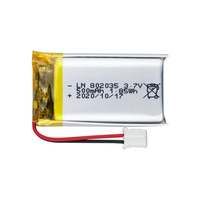 Batería de polímero de litio pequeña personalizable de 500 mAh, 3.7 V, 802035battery, 1.85 Wh, 8x20x35 mm para reemplazo de reloj inteligente, compatible con ROHS UN38.3
