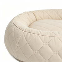 Lit orthopédique pour chien Yangyang Pet GRS, en tissu matelassé, mousse à mémoire de forme, motif dessin animé, beige clair, ovale, luxueux et apaisant