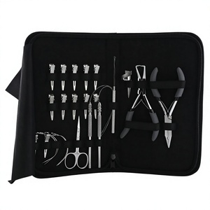 Wholesale Hair Extension Tool Kit Set With <b>Needle</b> Hair Extension & <b>Beading</b> Tools Kit Plier Sew in <b>Needles</b> Sectioning Clips - Product Image 1