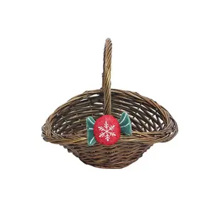 Mini cesta tejida roja de mimbre gfit Cesta de Navidad con asa para flor y regalo pequeña