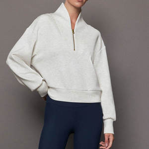 Custom Knitted Cotton Half Zipper Long Sleeve Hooded <b>Women</b> Pullover Windproof Casual Summer Sweatshirt - Product Image 3