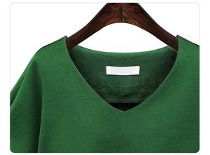 เสื้อเชิ้ตแขนสั้นคอวีทรงหลวมสำหรับผู้หญิงไซส์ใหญ่ ผ้าฝ้ายผสมลินิน แต่งเอวเข้ารูป แฟชั่นฤดูร้อน - Product Image 5