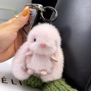 Sang trọng sang trọng Fluffy <span class=keywords><strong>Bunny</strong></span> Keychain thỏ đồ chơi Ba lô quyến rũ Mặt dây chuyền mềm thân thiện với môi bền cho các cặp vợ chồng - Product Image 4