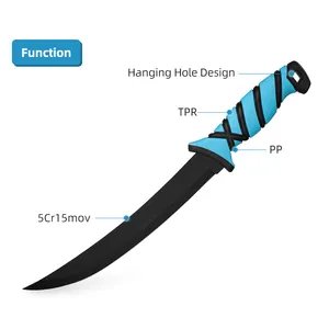 Fishing Comfort Fillet Knife 5CR15Mov Stainless Steel Blade With Black Coating PP+TPR Handle With Hole