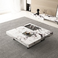 Table basse carrée en dalle de pierre minimaliste italienne VBD avec structure en acier inoxydable, modèle carré, meubles de salon