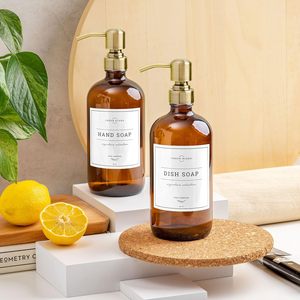 Botellas de Champú de Vidrio Ámbar Vacías de Lujo para Baño, Reciclables y Personalizadas, de 500 ml, con Dispensador y Bomba, Fábrica en China - Product Image 3