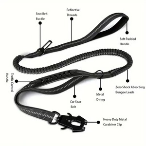 Laisse tactique pour <span class=keywords><strong>chien</strong></span> robuste avec clip grenouille, laisse d'entraînement anti-traction, poignée double rembourrée, bungee pour chiens de grande race - Product Image 3