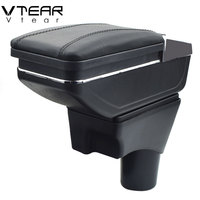 Vtear Boîte de rangement élégante en ABS et cuir PU pour accoudoir avant de voiture avec porte-gobelet USB, accessoires intérieurs pour Nissan Sunny Versa 2011-2016