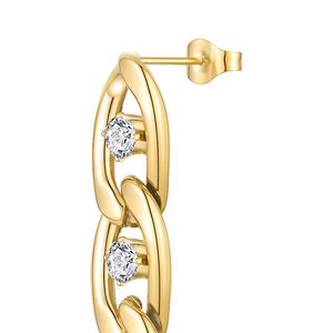 Pendientes de cadena de eslabones de circonia de cristal, joyería de acero inoxidable chapado en oro de 18K de alta calidad, E211227 - Product Image 4