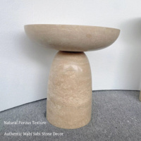 Table d'appoint en travertin naturel, plateau en forme de champignon, table sur pied pour villa, hôtel, salon, chambre, projets d'aménagement intérieur