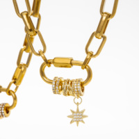 YF3677 Waterproof Jewelry 18k Gold Plated Chunky Chain Carabiner Necklace Stainless Steel Pave Charismatic Zircon Charm Necklace