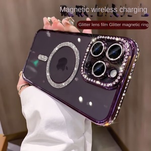 IPhone16 TPU magnétique luxe étui de téléphone portable Transparent galvanisé bord paillettes poudre 17 nouveau 15Promax Silicone téléphone poignée - Product Image 2